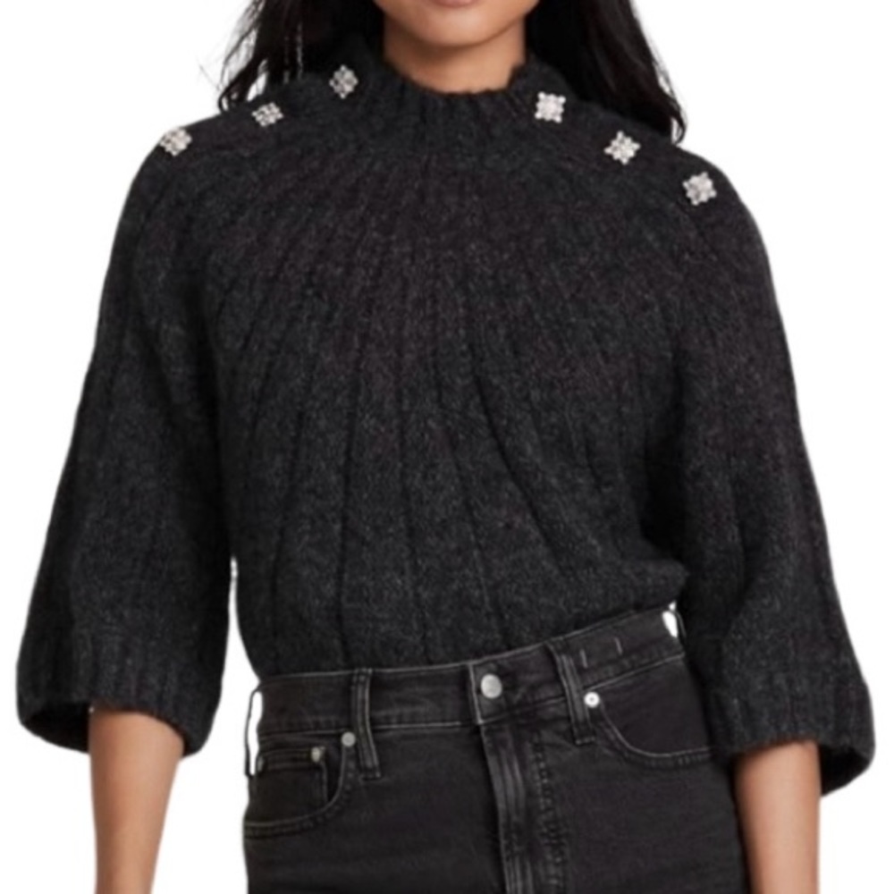 NWT ba&sh Grey Barthy Embellished Button Sweater - Sz XS